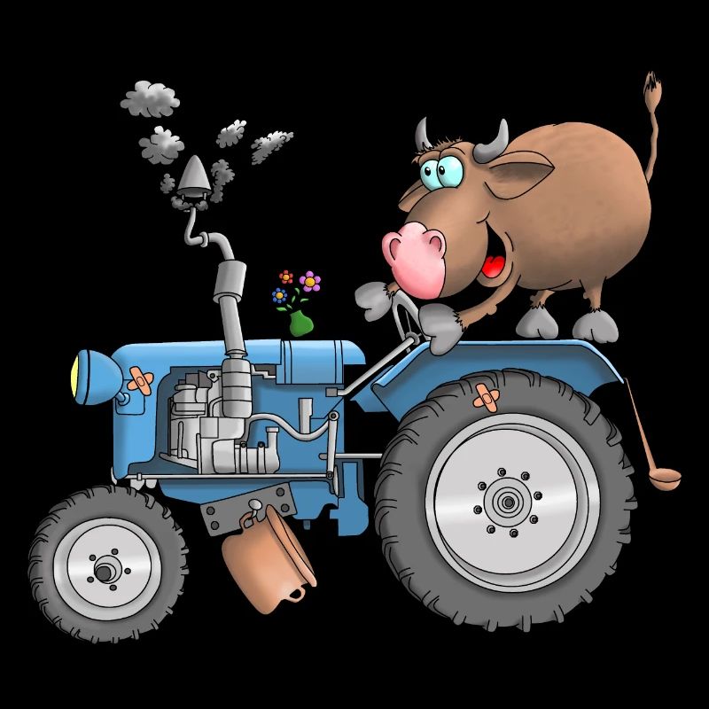 Funny bull on tractor