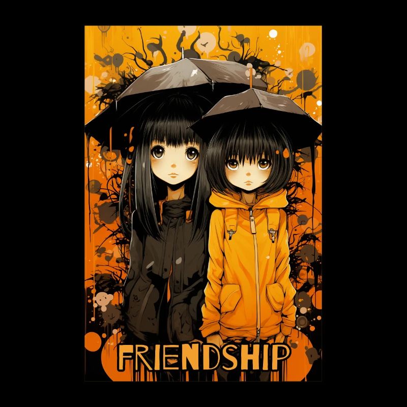 Freundschaft unter dem Regenschirm Anime Mädchen