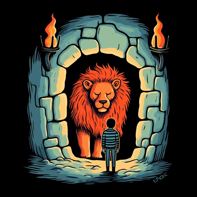 Le lion de donjon calme et amical avec un ami