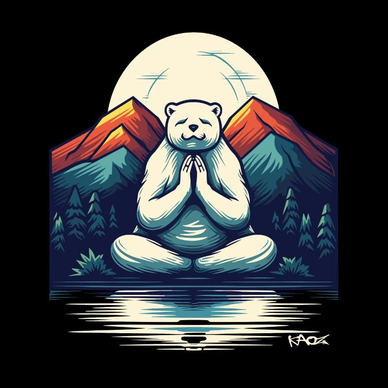 A meditating polar bear in nature