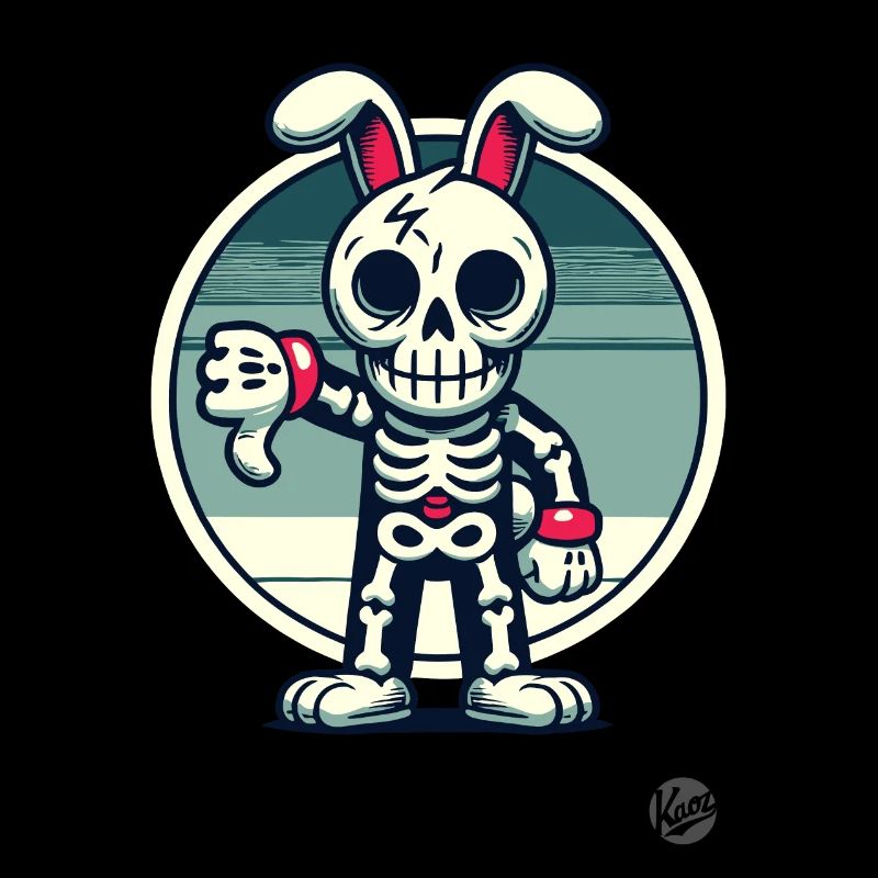 Lapin squelette effrayant avec les pouces vers le bas
