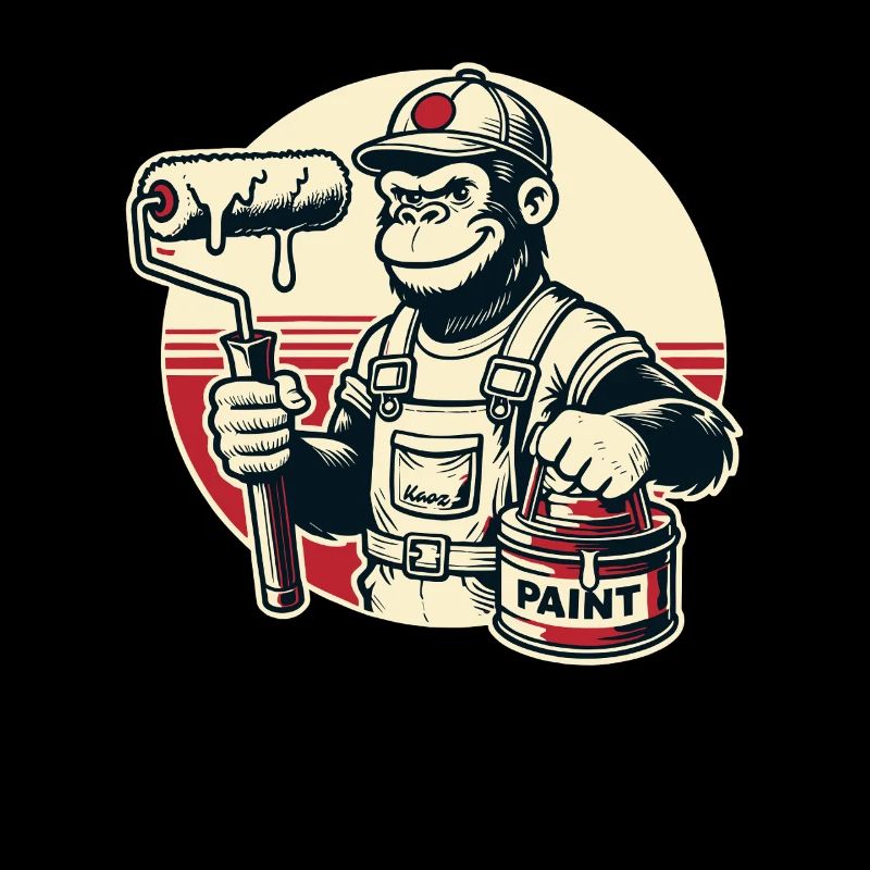 Painter gorilla with paint bucket and paint roller
