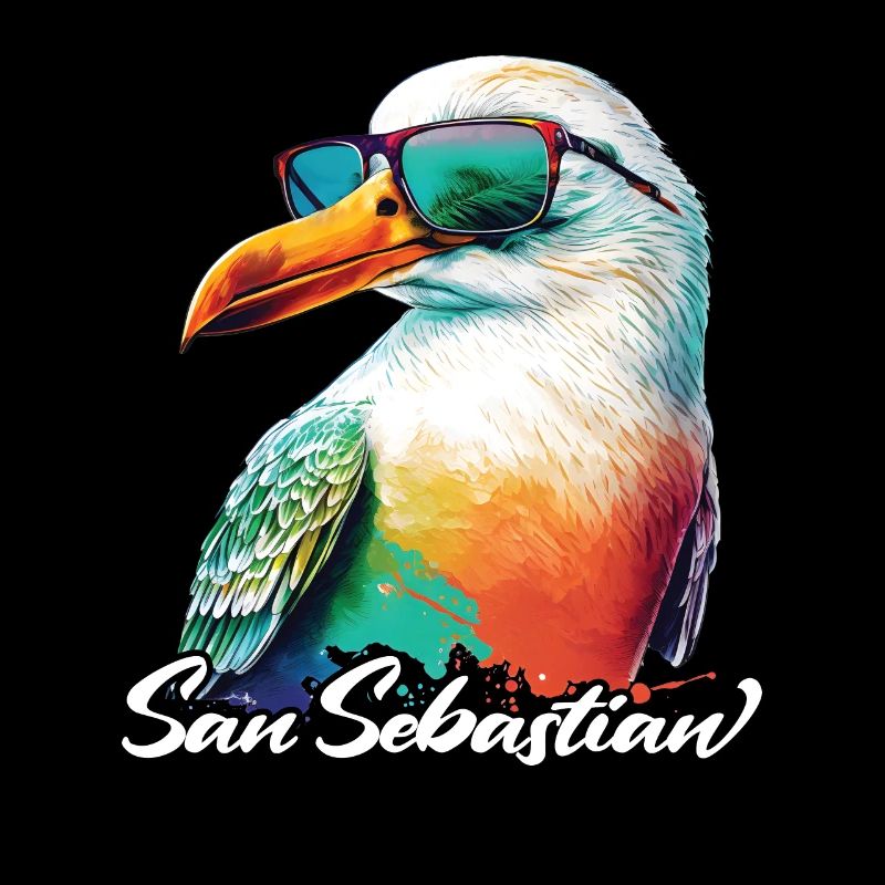 San Sebastian Urlaub bunte Möwe mit Sonnenbrille