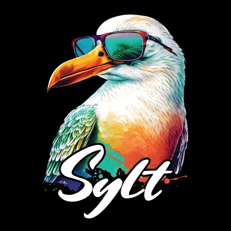 Sylt Urlaub coole bunte Möwe mit Sonnenbrille