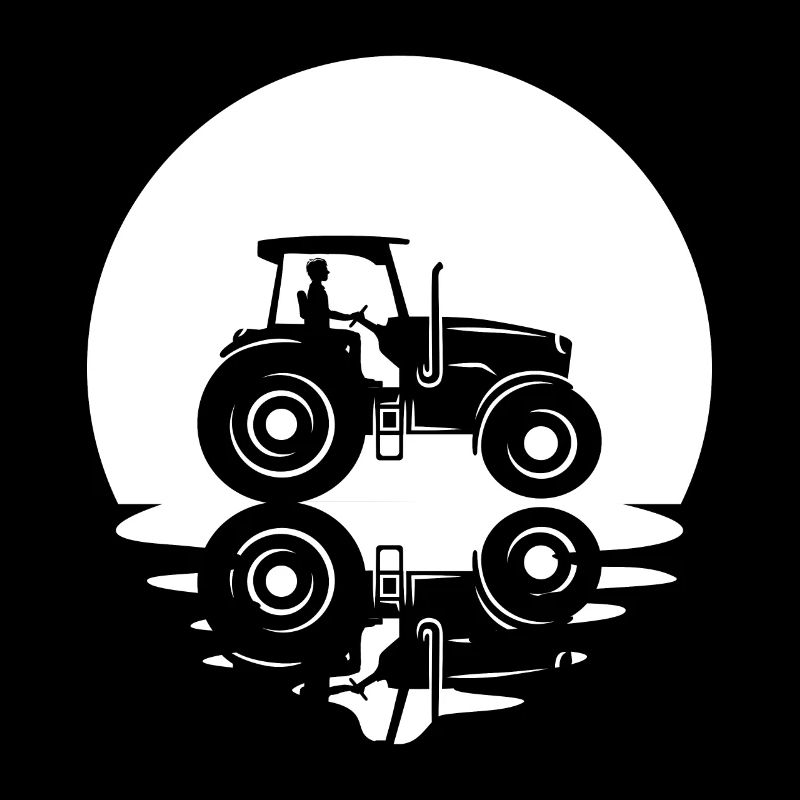 Circle and reflection - Guy driving tractor -