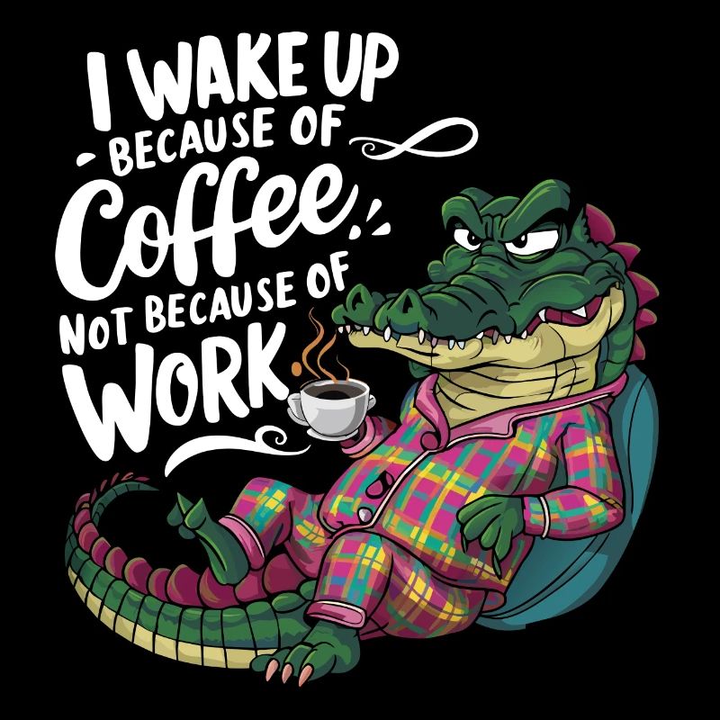 Morgenkaffee Morgenmuffel Krokodil mit Kaffeetasse