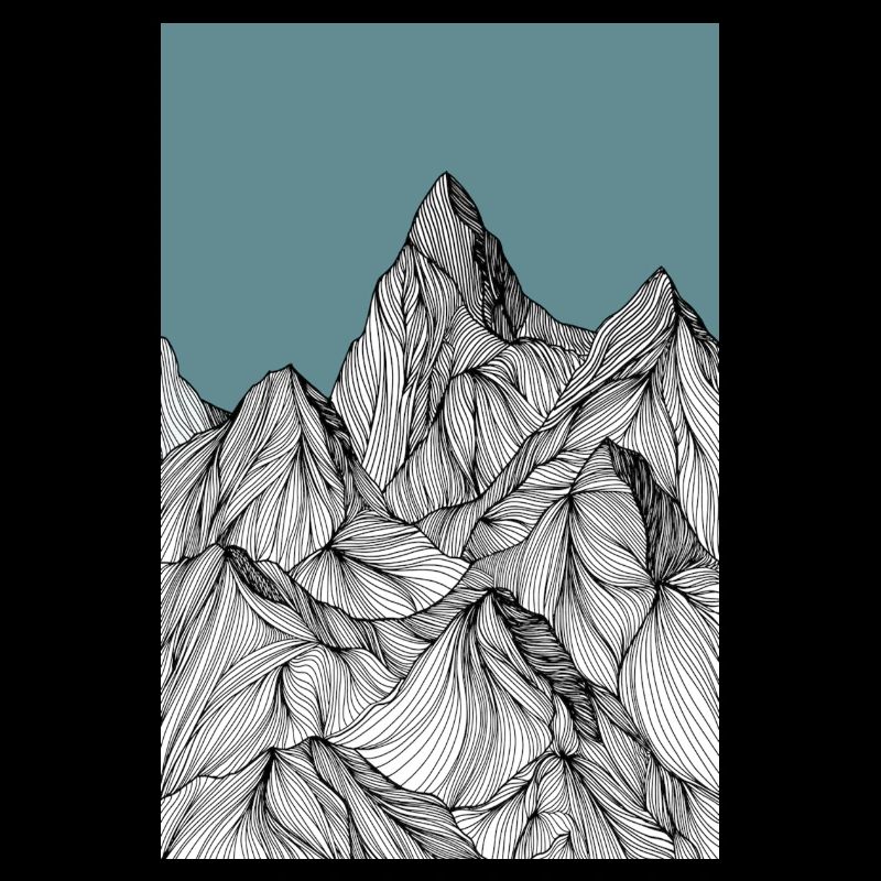 Mountains as a sketch in blue