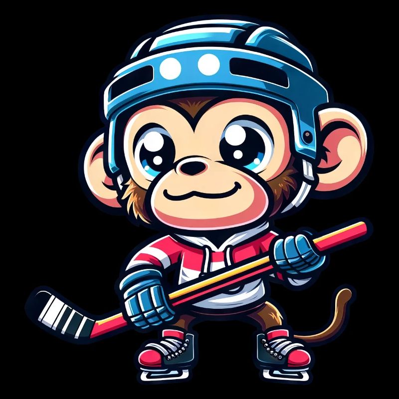Cute Monkey Ice Hockey Comic Cartoon Design