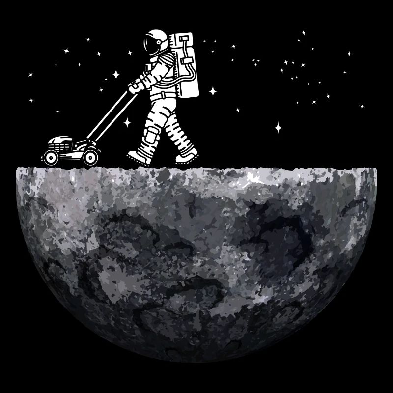 Space Astronauts Mowing Lawn
