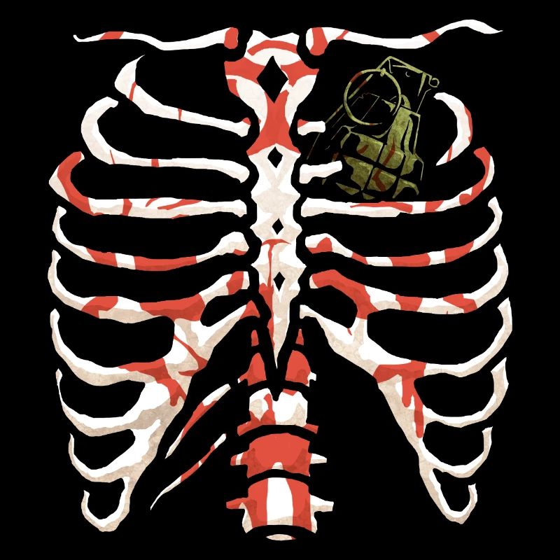 Human Bone Rib Cage with Grenade