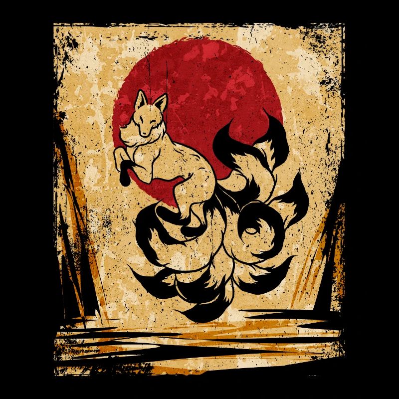 Nine-tailed Fox Japanese Retro Art