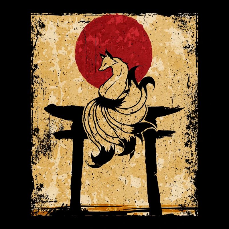 Nine-tailed Fox Japanese Retro Art