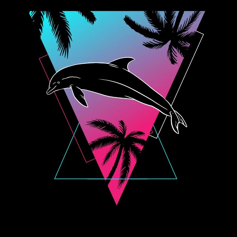 Rétro Dauphin coucher de soleil Palm Tree Silhouette