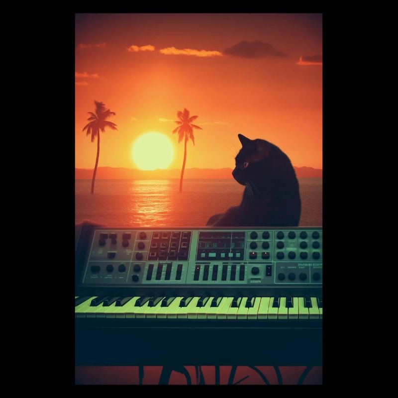 Cat Synthesizer Katze Retro Vintage Studio Gear