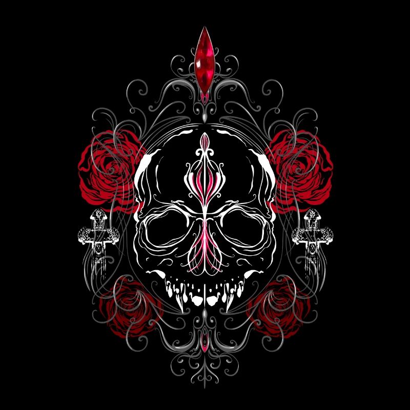 Skull with Red Roses Gothic Ästhetik