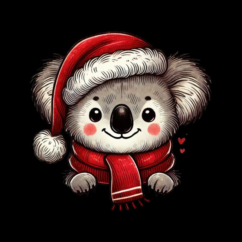 Koala de Noël câlin avec écharpe rouge et