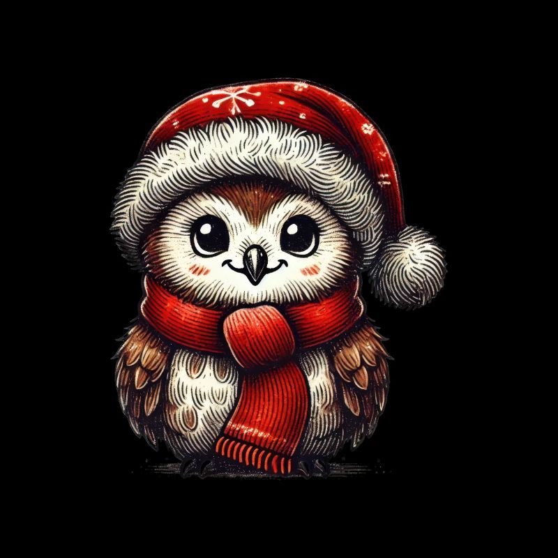 Hibou de Noël mignon avec chapeau rouge et écharpe