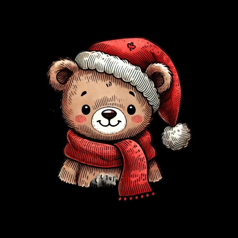 Mignon ours de Noël avec chapeau et écharpe