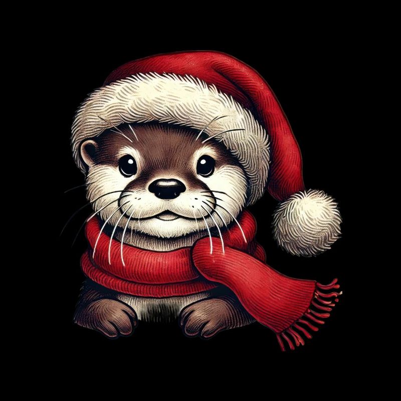 Loutre mignonne avec chapeau de père Noël et écharpe