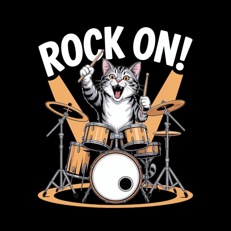Rock On Cat Drum Art