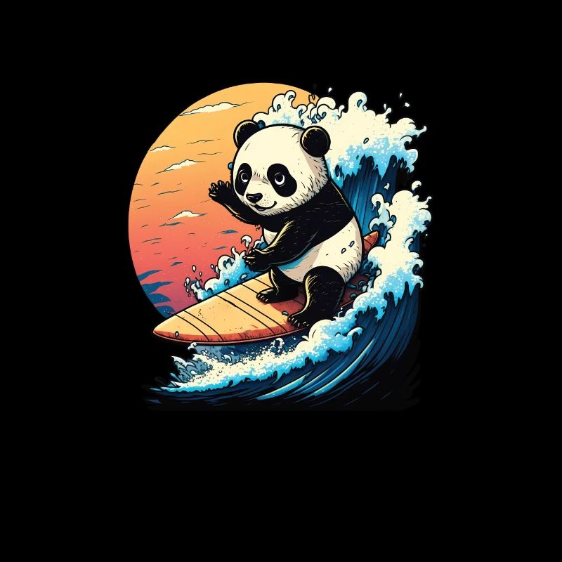 Panda bear surfing on the big wave