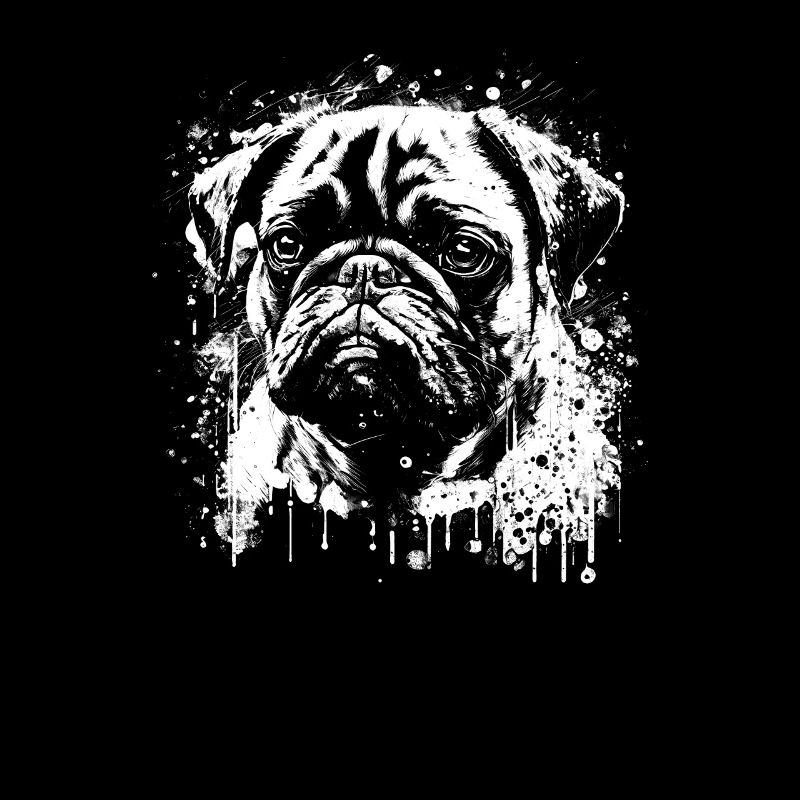 Pug stencil design white and black
