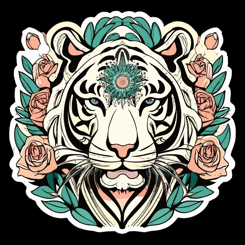 Tiger mit Rosen Blüten Geschenk