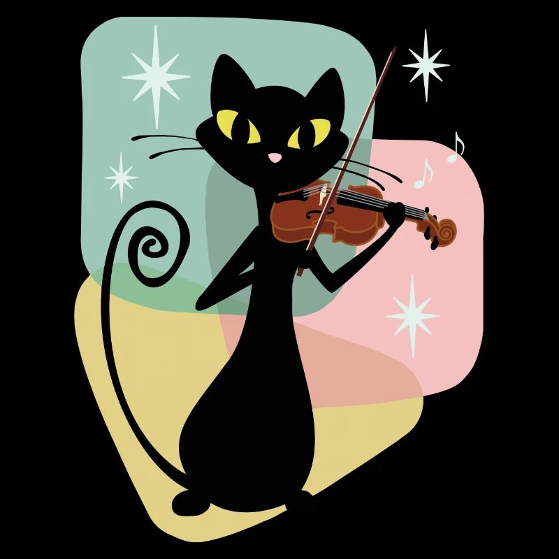Violon Rétro Noir Mid Century Cat