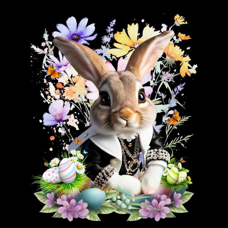 Elegant Easter bunny in flower field