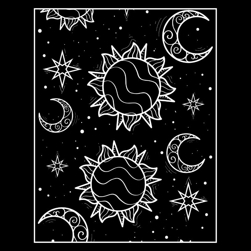 Bohemian Aesthetic Sun and Moon Pattern