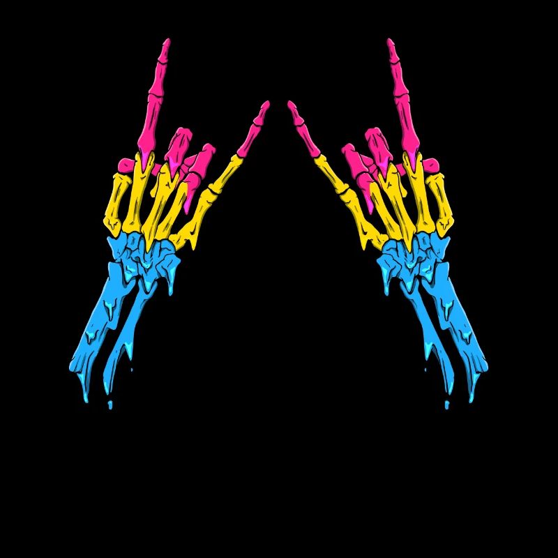 Pansexual Pride Pan Flag Devil Horn Skeleton