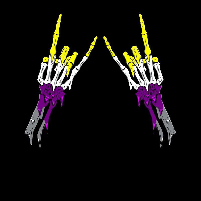 Non Binary Pride Flag Devil Horn Skeleton Subtle