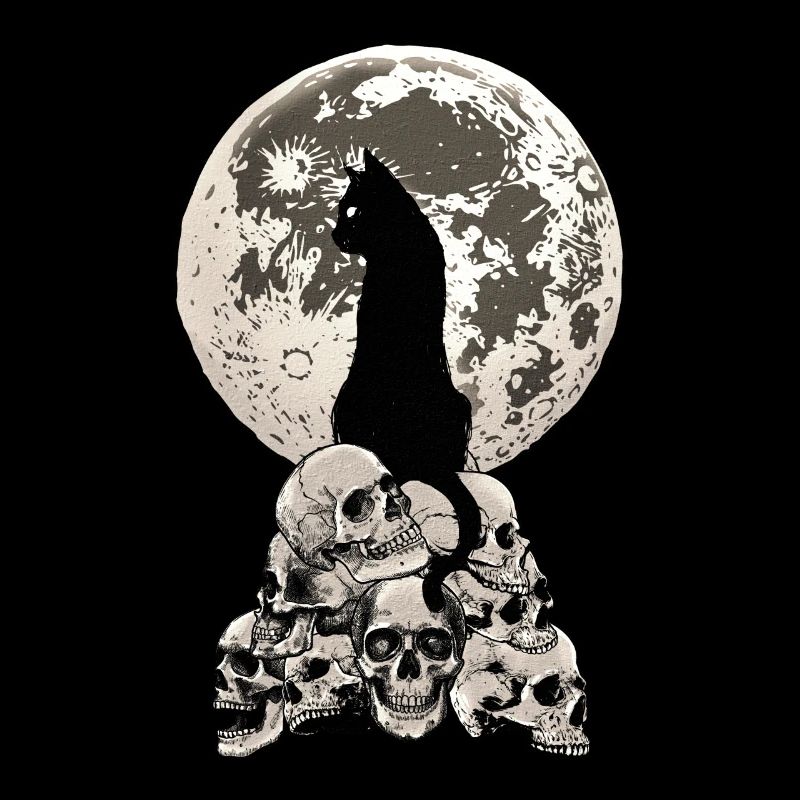 Whimsigoth Halloween Cat Skull Full Moon Gothic