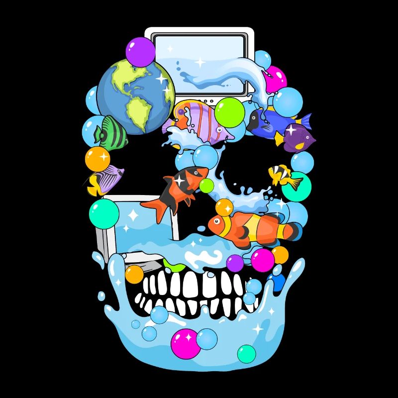 Frutiger Aero Aesthetic Tech Skull Computer Fishes