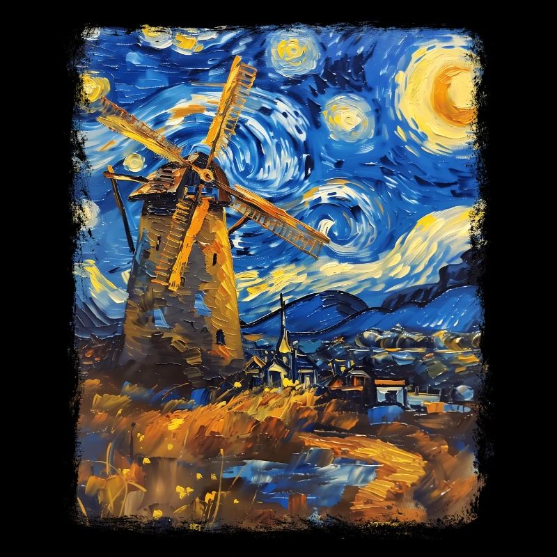 Éolienne Éolienne Peinture Nuit Étoilée
