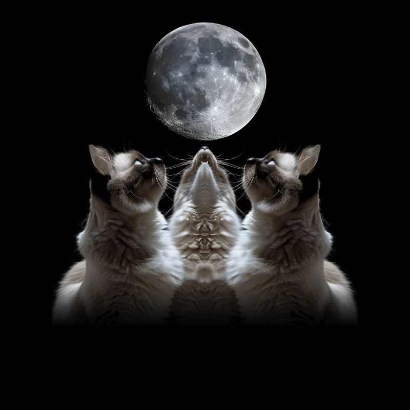Birman Cat Howling Moon