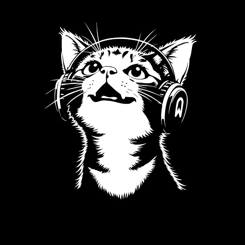 Chat mignon avec des écouteurs - écouter de la musique