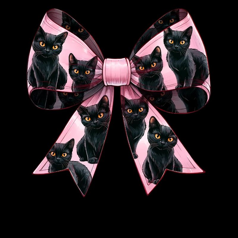 Coquette Bow Black Cat Mom Pattern Pink
