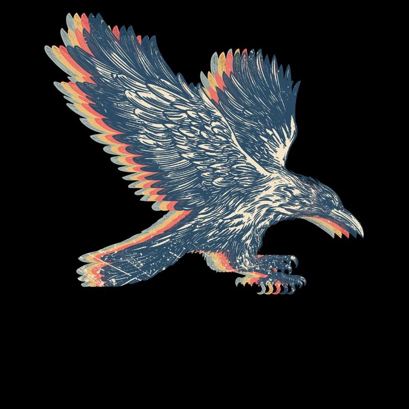Crow Raven Retro Line Art