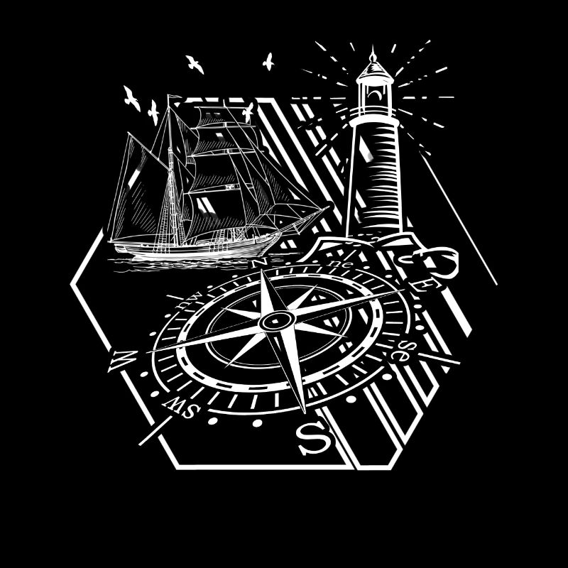 Maritime Lighthouse Compass Sailing Ship Retro