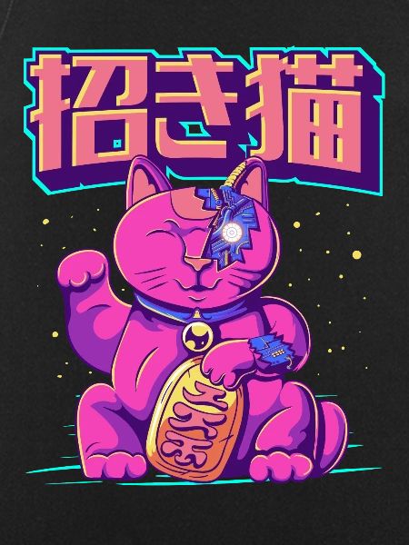Cyborg Maneki Neko Cat Japansk Cyber Æstetik