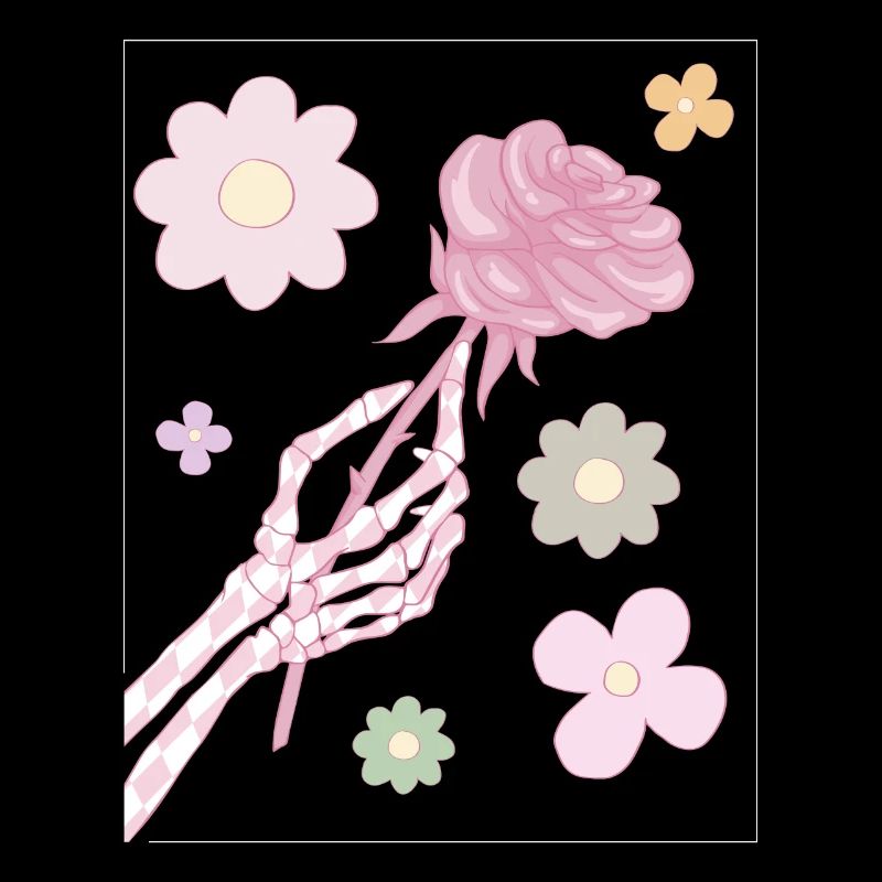 Danish Pastel Aesthetic Skeleton Hand Red Rose