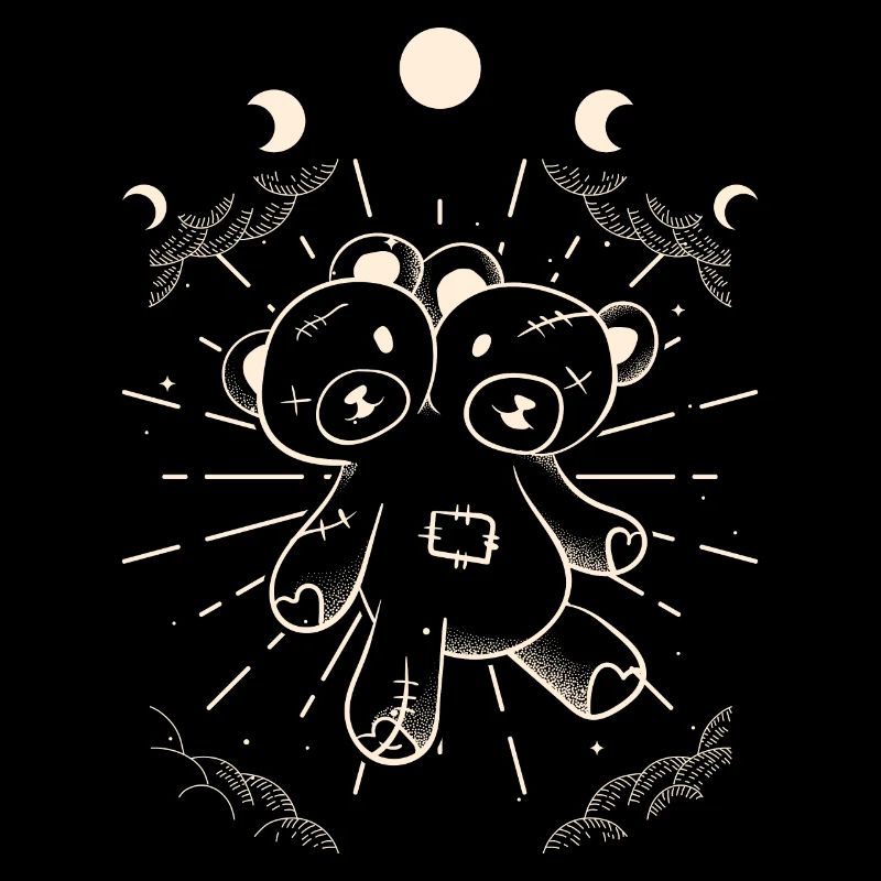 Kawaii Bear Moon Phases Gothic Two Headed Bear