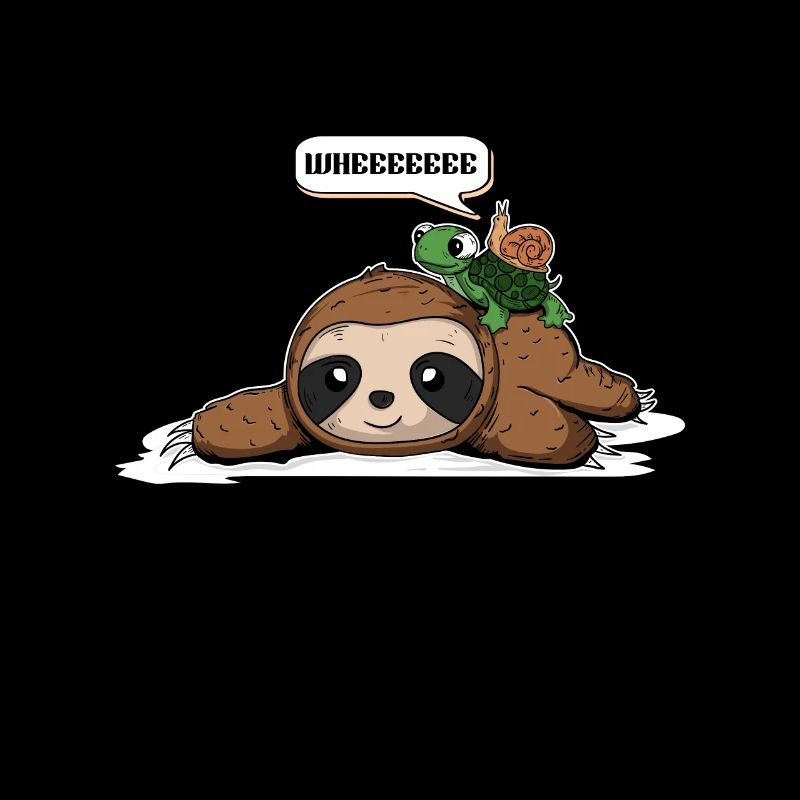 Snail and turtle ride sloth.
