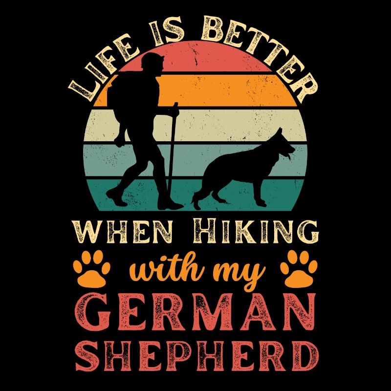 Hiking with German Shepherd Vintage Retro