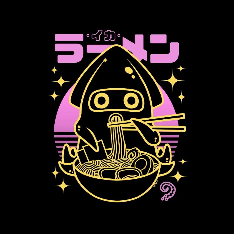 Série rose néon: Calamar doré blooper ramen sunset