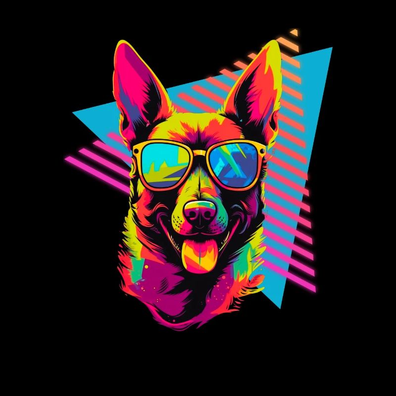 Belgian Malinois with sunglasses 80s style