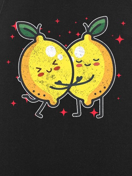 Cute Lemon Couple Hugging Lemon Fruit Lovers