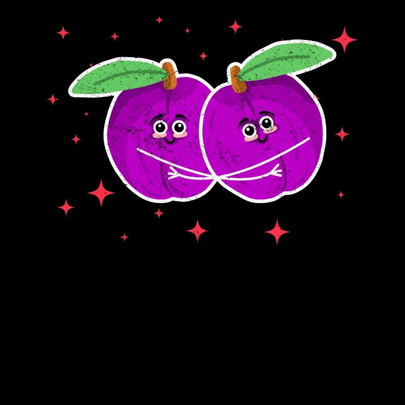 Cute Plum Couple Hugging Plum Fruit Lovers