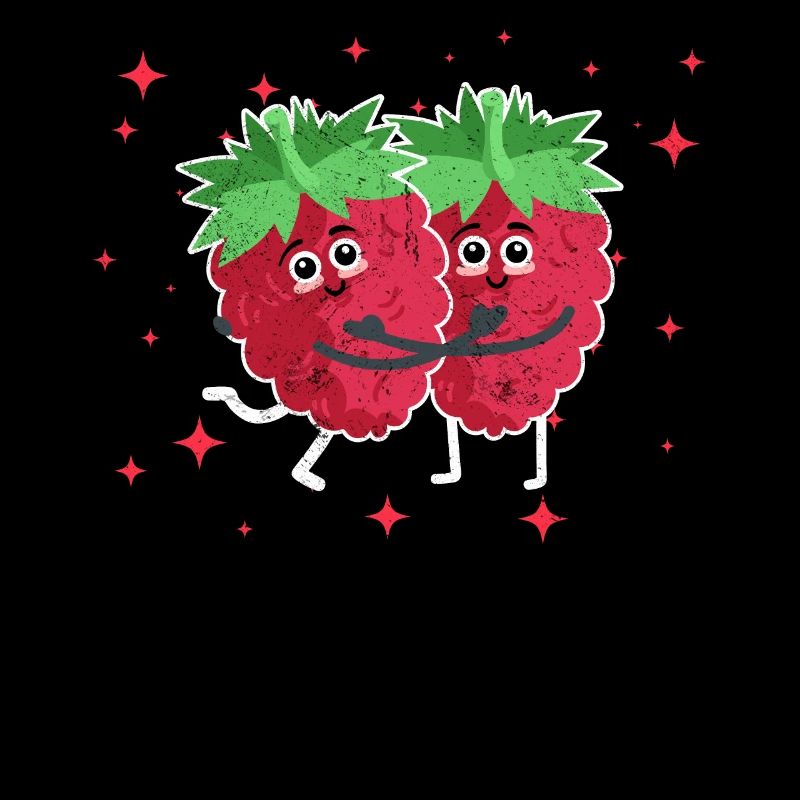 Couple mignon de framboise étreignant le fruit de la framboise